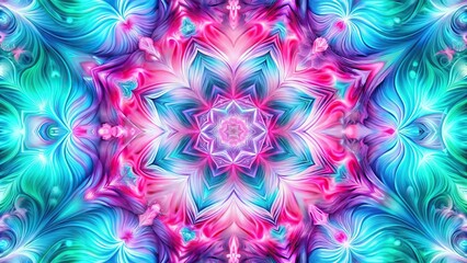 abstract wallpaper with symmetrical patterns in pink, blue, and green colors