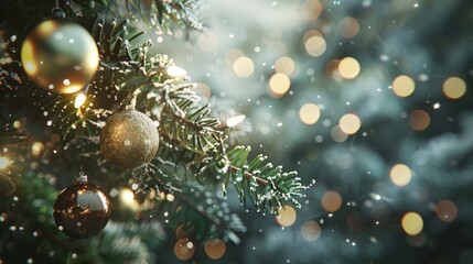 Christmas Tree with Sparkling Ornaments and Lights