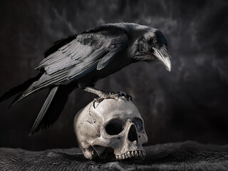 skull with raven on top