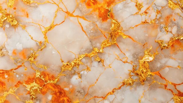 abstract orange marble texture with gold splashes luxury background