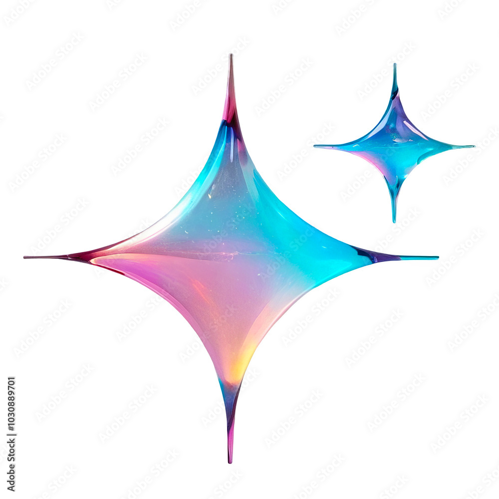 Fototapete 3d chrome element in y2k style, isolated background, liquid holographic metal. pair of colorful, glo
