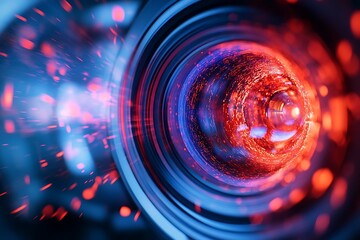 Red and Blue Lens Flare  Circular Abstract Design