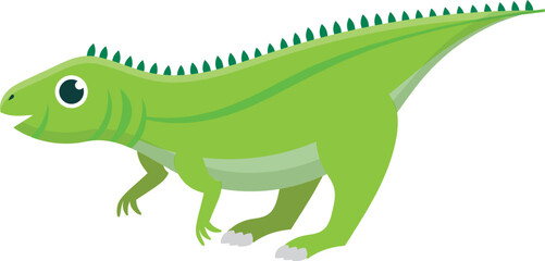 Smiling green iguana walks happily towards you in a cartoon illustration, perfect for kids interested in wildlife.