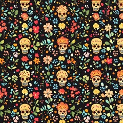 Fototapeta premium vibrant skull floral pattern day of the dead background,generative ai