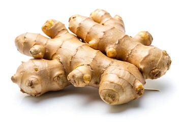 Fresh ginger root isolated on white background close-up