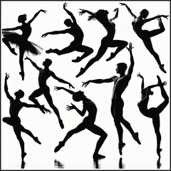 Energetic female ballet dancer silhouettes