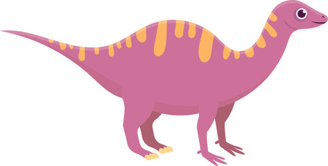Cheerful pink dinosaur with yellow stripes stands proudly, exuding prehistoric charm. Its whimsical design and friendly demeanor are sure to make you smile.