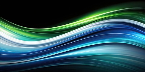 Abstract wave background with blue, green, white, and black colors