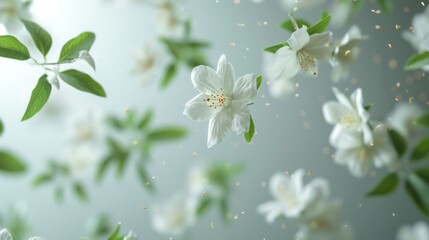 Obraz premium White Jasmine Flowers Falling in Soft Focus