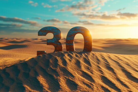 Number sitting on sandy beach