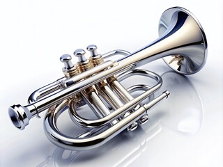 Obraz premium Silver Trumpet Isolated on White Background for Music and Instrument Photography