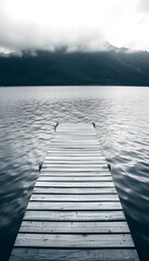 Obraz premium White wooden dock near body of water isolated with white highlights, png