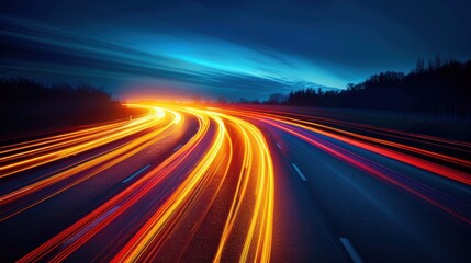 Vibrant city highway at night, illuminated by dynamic light trails, showcasing the energy and motion of urban life.