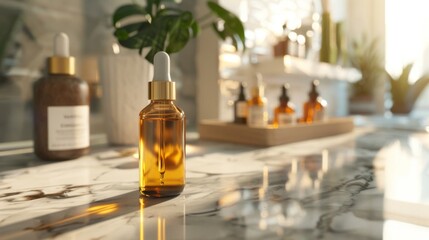 Luxury Skincare Serum Bottle on Marble Surface