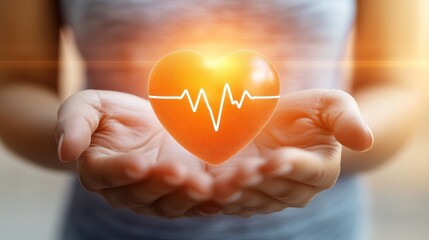 Obraz premium Person Holding a 3D Heart with a Heartbeat Line