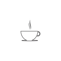 cup of coffee Simple line drawing of a coffee cup with steam, minimalist design on a white background,cofee cup logo