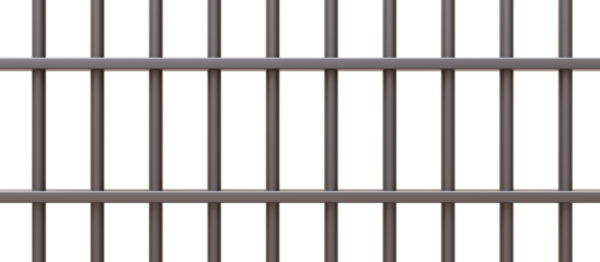 Prison bars isolated on white transparent. Stainless steel  rods grid, jail cell security. 3d illustration