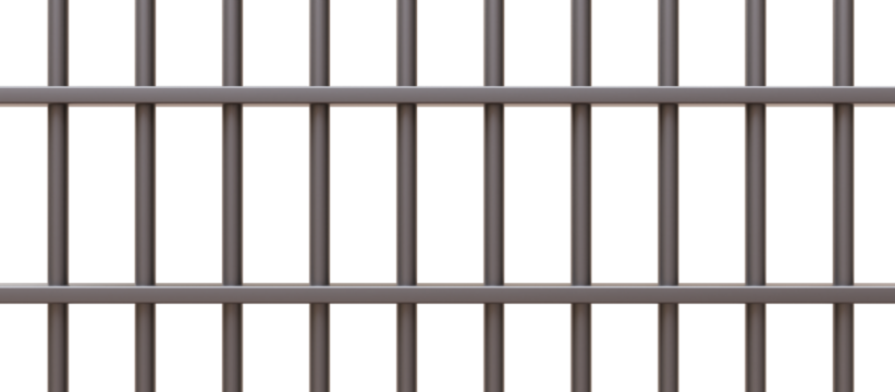 Prison bars isolated on white transparent. Stainless steel  rods grid, jail cell security. 3d illustration