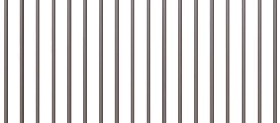 Prison bars isolated on white transparent. Stainless steel  vertical rods, jail cell security. 3d illustration