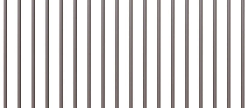 Prison bars isolated on white transparent. Stainless steel  vertical rods, jail cell security. 3d illustration