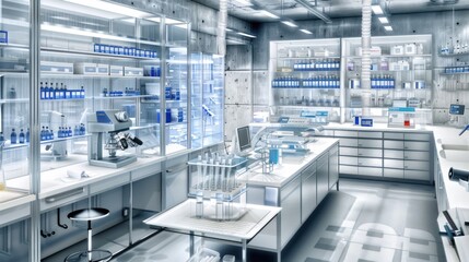 Modern Laboratory Interior with Equipment and Glassware