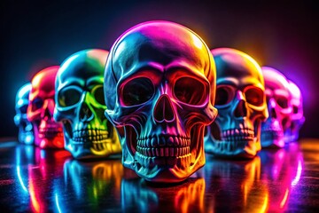 Skull Line Icon Set on White Background - Minimalist Design for Creative Projects