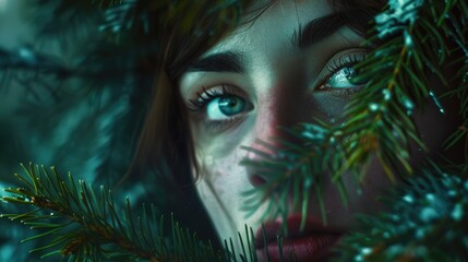 Person looking through tree