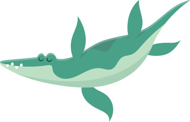 Cute cartoon elasmosaurus swims peacefully in tranquil waters, exuding happiness and serenity.