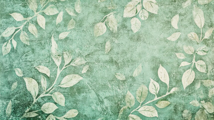 Antique green floral wallpaper featuring faded leaves and flowers in a vintage style