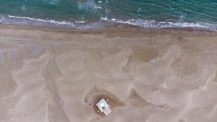 Aerial view of the lighthouse of the Ebro Delta