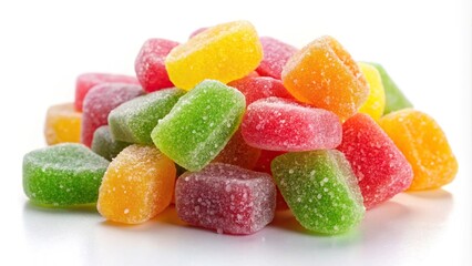 chewy pink gummy candy on white background