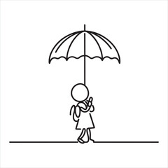 single one line Children's with Umbrella silhouette on white background
