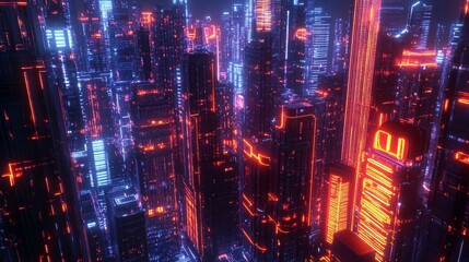 Fototapeta premium Neon Cityscape: A Futuristic Metropolis in Red and Blue