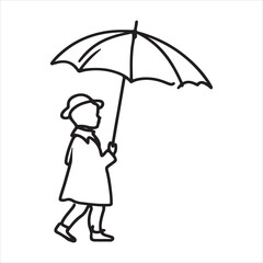 single one line Children's with Umbrella silhouette on white background
