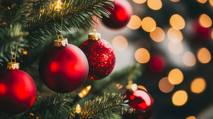 A tree with red ornaments hanging from it
