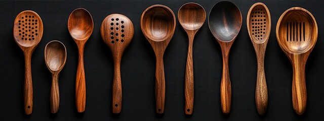 Set of kitchen utensils on black background 