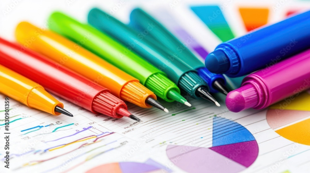 Aufkleber colorful markers on graph paper with pie charts