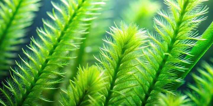 Freshwater plant leaf structure under microscope, Elodea leaf, decorative algae, macro photography