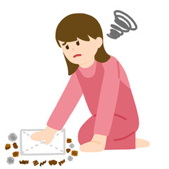 床が汚れて困っている女性