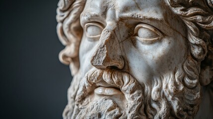 Fototapeta premium Classical Roman statue under museum lighting with a focus on detailed craftsmanship