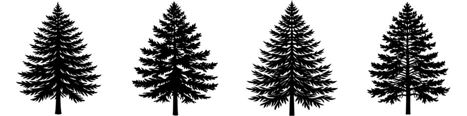 line art vector illustration collection of pine tree with wood cutting style. isolate on a white background. SVG and PNG
