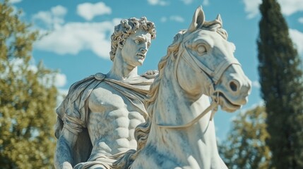Historical Roman monument of a man and horse, exuding strength and movement