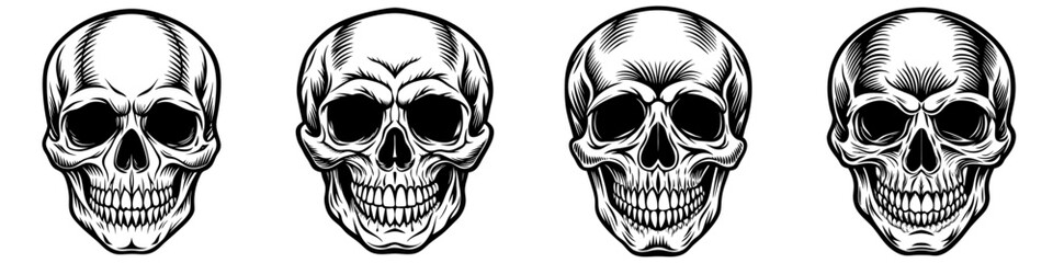 Fototapeta premium line art vector illustration collection of skull with wood cutting style. isolate on a white background. SVG and PNG 