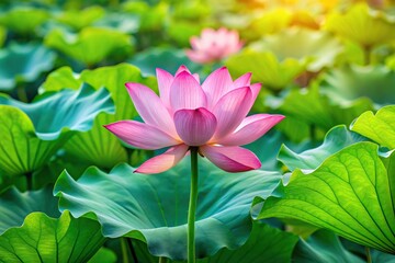 Obraz premium Close-up of lotus leaf and flower on a lake