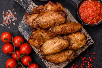 Grilled chicken wings with salt, spices and herbs