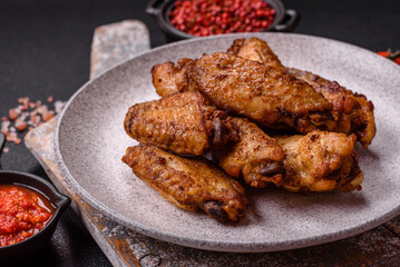 Grilled chicken wings with salt, spices and herbs