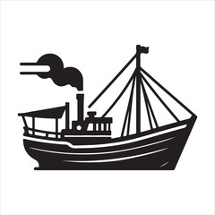 Junk boat silhouette on white background
