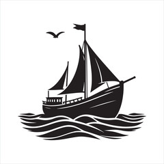 Junk boat silhouette on white background
