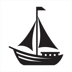 Junk boat silhouette on white background
