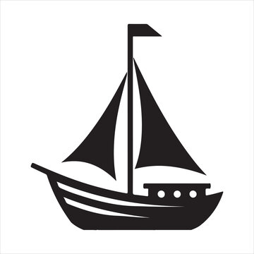 recommend clip art: Junk boat silhouette on white background
                    